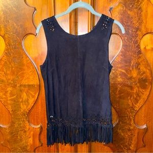 House of Harlow 1960 black leather tank with fringe boho size small
